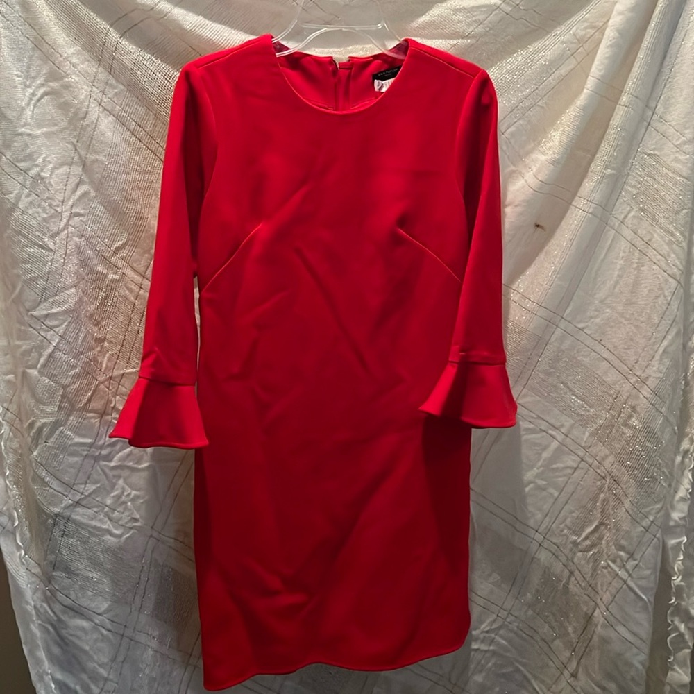 Red, 3/4 length sleeved interview dress.